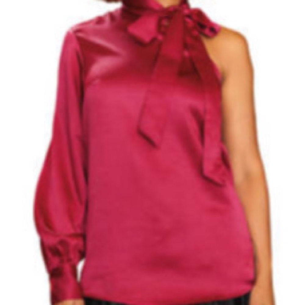 Asymmetric Satin Bow Blouse